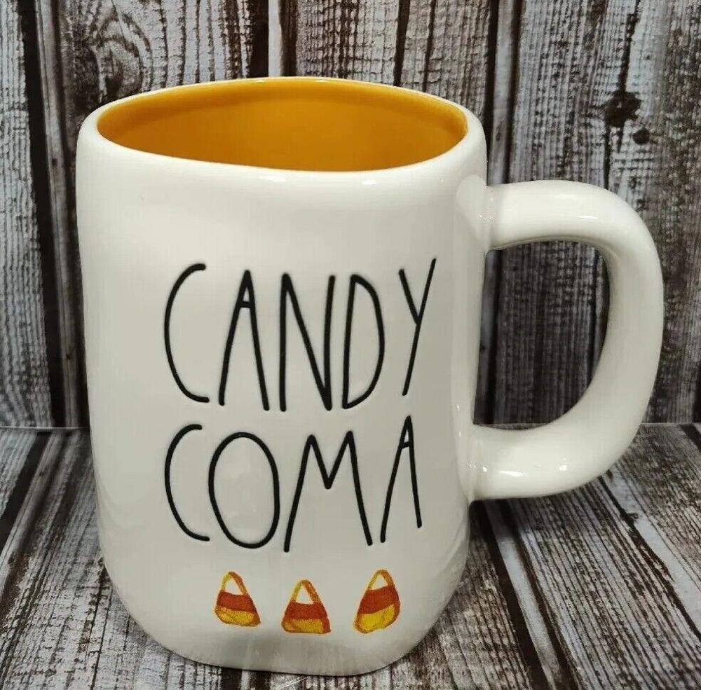 Rae Dunn Halloween “CANDY COMA” Ivory Mug Orange Inside By Magenta NWT